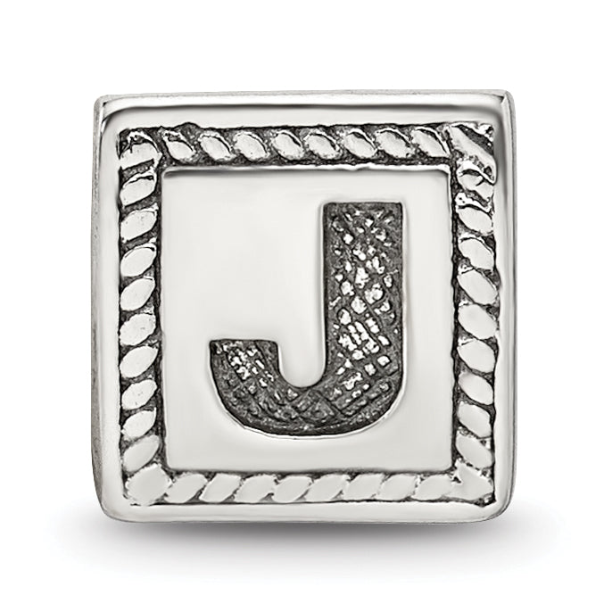 Sterling Silver Reflections Letter J Triangle Block Bead