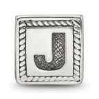 Sterling Silver 925 Antiqued Letter J Block Bead Solid Cast Design