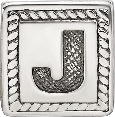 Sterling Silver 925 Antiqued Letter J Block Bead Solid Cast Design