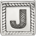 Sterling Silver 925 Antiqued Letter J Block Bead Solid Cast Design