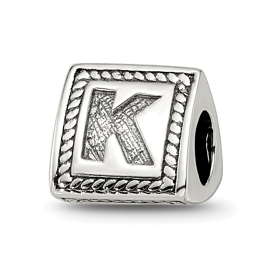 Sterling Silver Reflections Letter K Triangle Block Bead