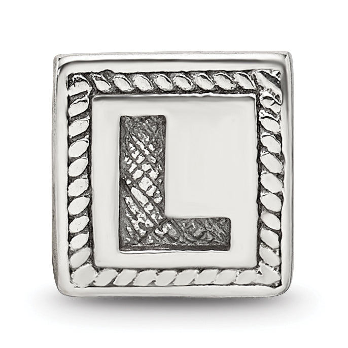 Sophia Jewelers 925 Sterling Silver Antiqued Letter L Block Bead.