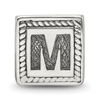 Sterling Silver 925 Triangle Block Letter M Bead with Antiqued Finish
