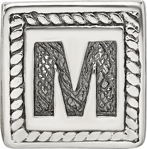 Sterling Silver 925 Triangle Block Letter M Bead with Antiqued Finish
