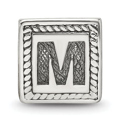 Sterling Silver 925 Triangle Block Letter M Bead with Antiqued Finish
