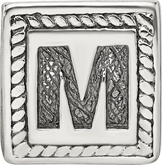 Sterling Silver 925 Triangle Block Letter M Bead with Antiqued Finish