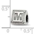 Sterling Silver 925 Triangle Block Letter M Bead with Antiqued Finish