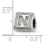 Sterling Silver 925 Antiqued Letter N Bead for Charm Bracelet