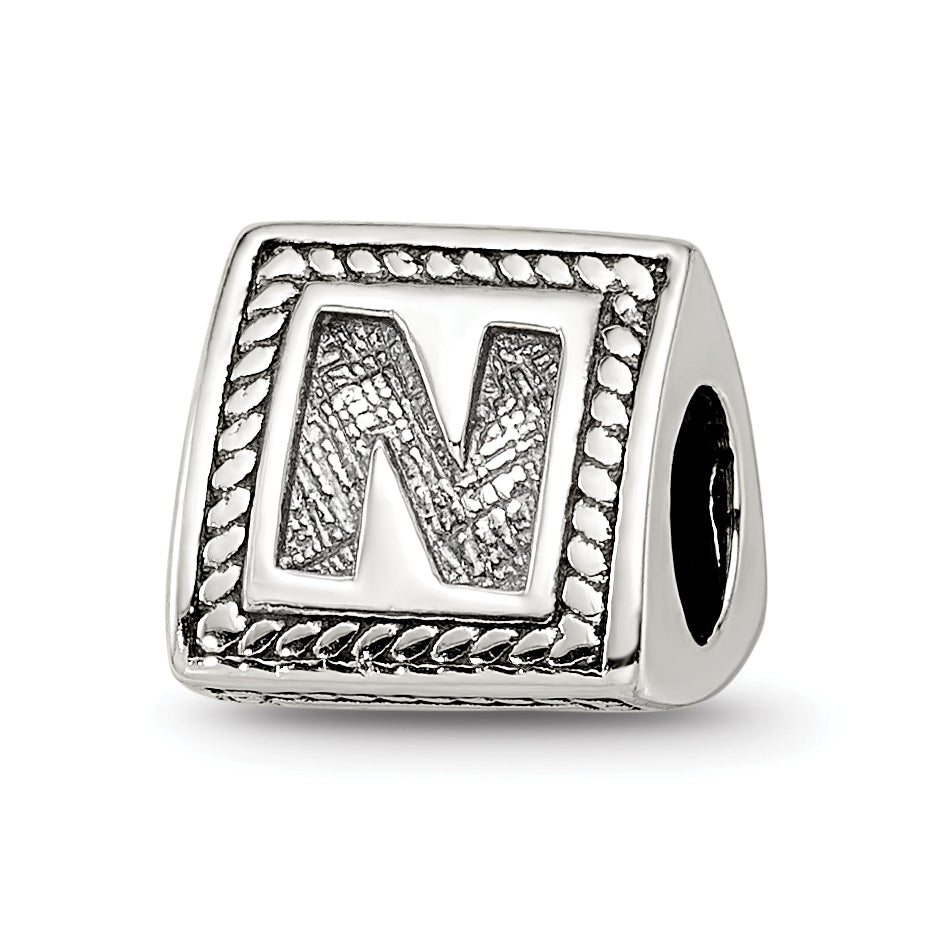 Sterling Silver Reflections Letter N Triangle Block Bead Main image