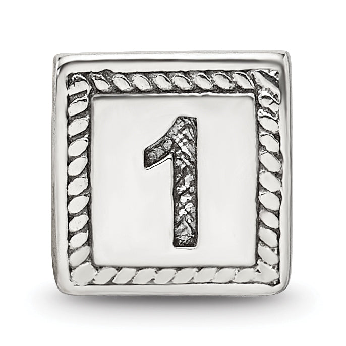Sterling Silver 925 Antiqued Number 1 Triangle Bead  Solid, Casted Design