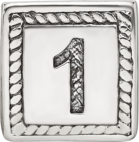 Sterling Silver 925 Antiqued Number 1 Triangle Bead  Solid, Casted Design