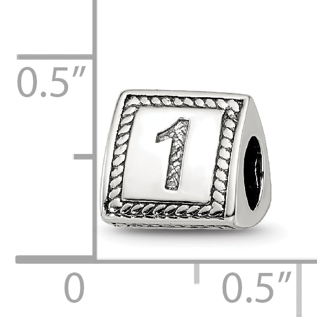 Sterling Silver 925 Antiqued Number 1 Triangle Bead  Solid, Casted Design