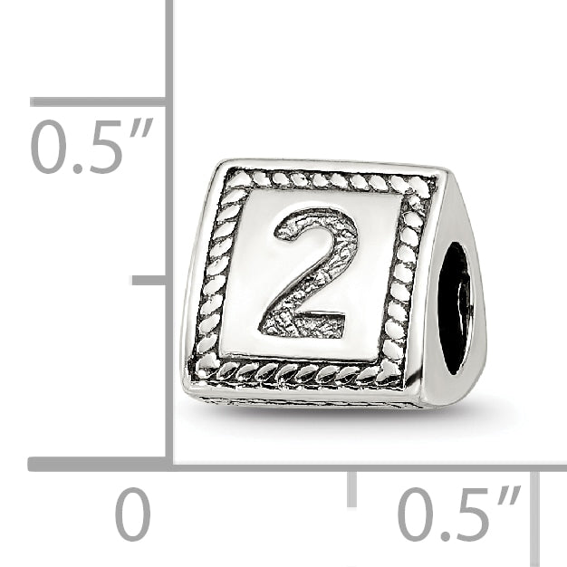 Sterling Silver 925 Antiqued Number 2 Triangle Block Bead for Custom Jewelry