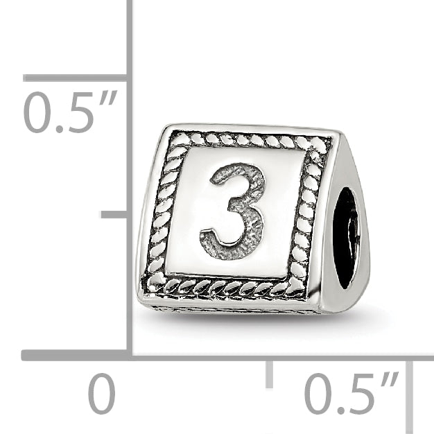 Sterling Silver Reflections Number 3 Triangle Block Bead
