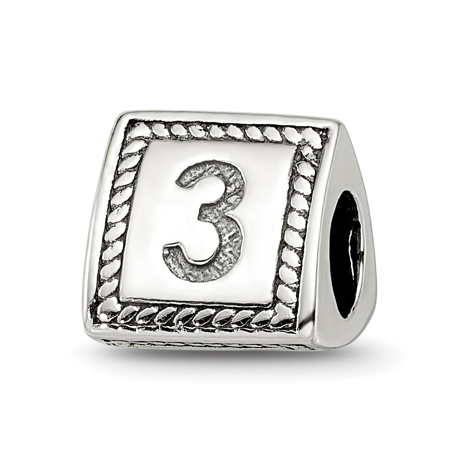 Sterling Silver Reflections Number 3 Triangle Block Bead Main image