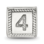 Sterling Silver 925 Antiqued Number 4 Triangle Block Bead Solid and Casted