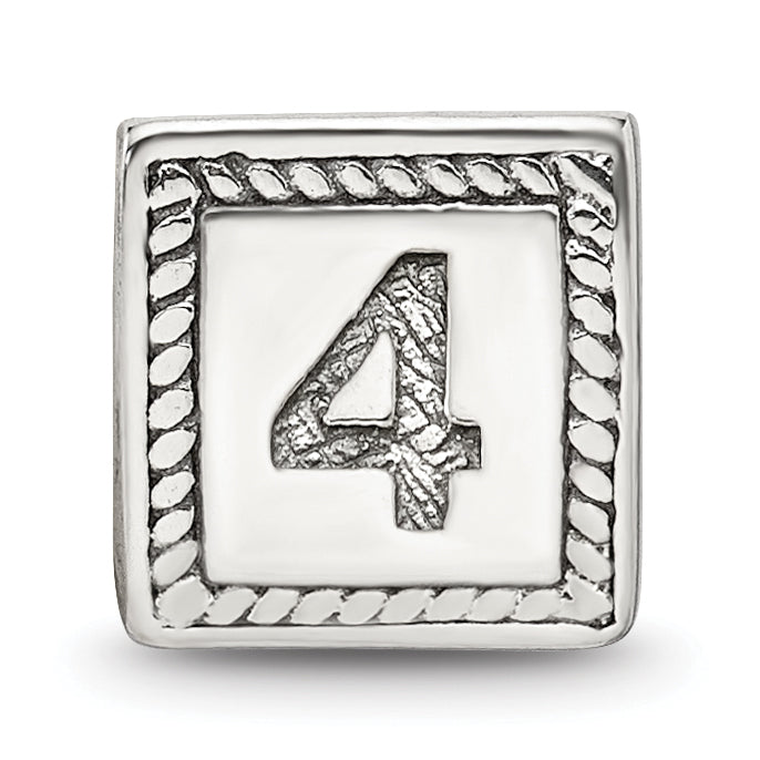 Sterling Silver 925 Antiqued Number 4 Triangle Block Bead Solid and Casted
