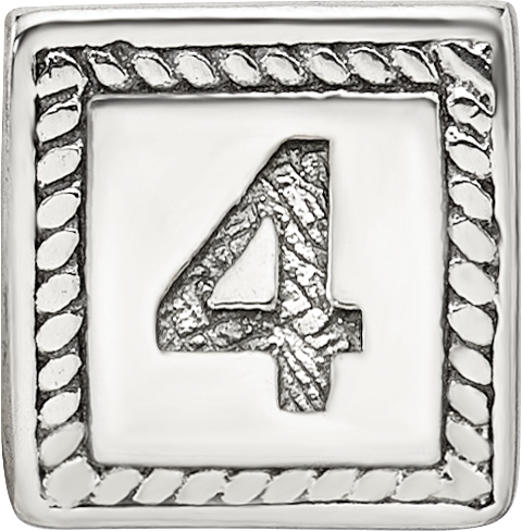 Sterling Silver 925 Antiqued Number 4 Triangle Block Bead Solid and Casted
