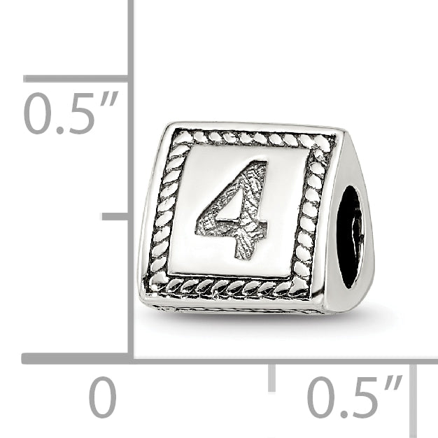 Sterling Silver 925 Antiqued Number 4 Triangle Block Bead Solid and Casted