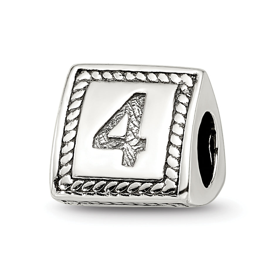Sterling Silver Reflections Number 4 Triangle Block Bead Main image