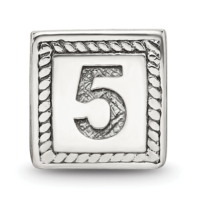 Sterling Silver 925 Antiqued Triangle Block Bead Number 5 Elegant Charm
