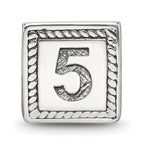 Sterling Silver 925 Antiqued Triangle Block Bead Number 5 Elegant Charm