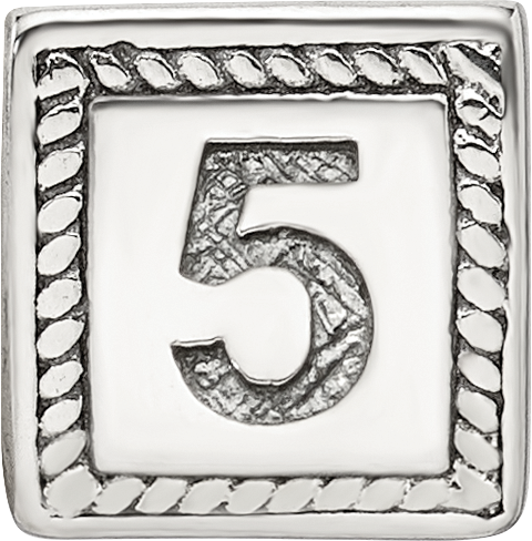Sterling Silver 925 Antiqued Triangle Block Bead Number 5 Elegant Charm