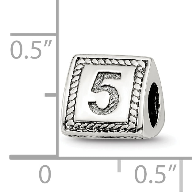 Sterling Silver 925 Antiqued Triangle Block Bead Number 5 Elegant Charm