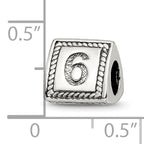 Sterling Silver 925 Antiqued Triangle Block Bead Number 6 Solid Design