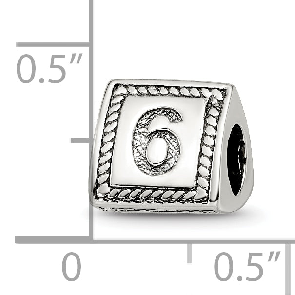 Sterling Silver 925 Antiqued Triangle Block Bead Number 6 Solid Design