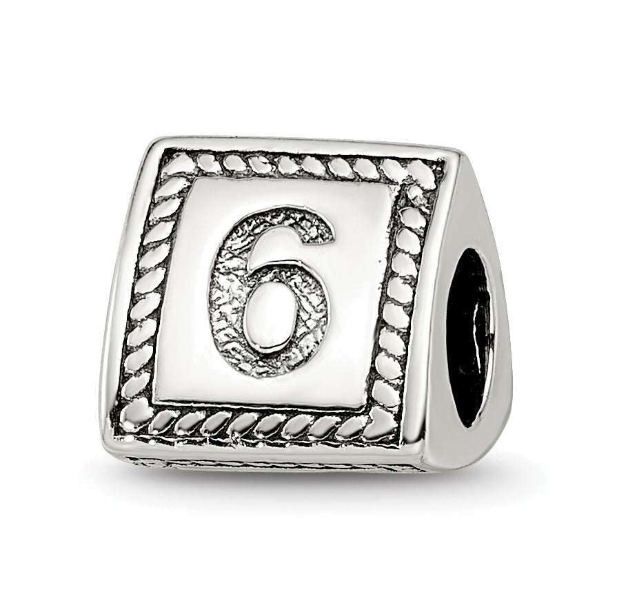Sterling Silver Reflections Number 6 Triangle Block Bead