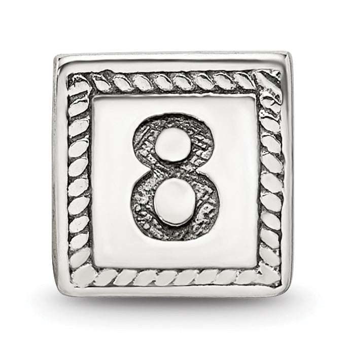 Sterling Silver Antiqued Number 8 Bead with Triangle Block Design