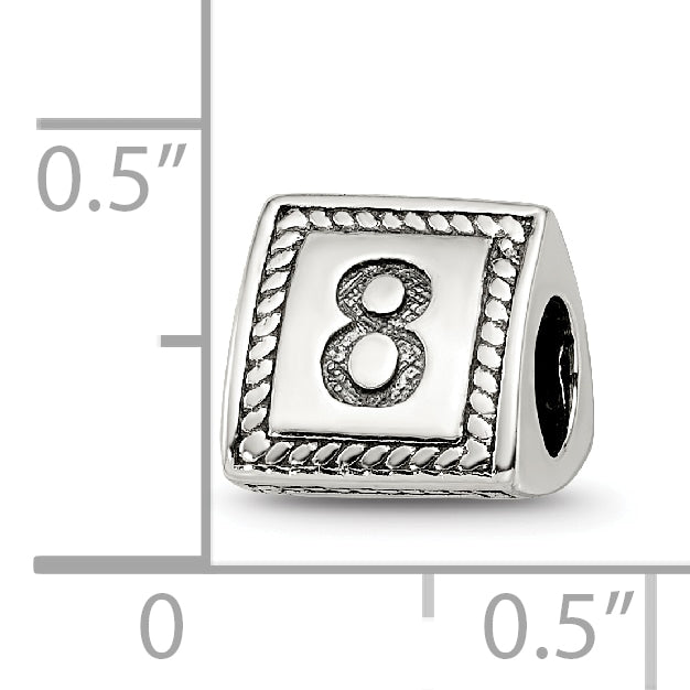 Sterling Silver Antiqued Number 8 Bead with Triangle Block Design