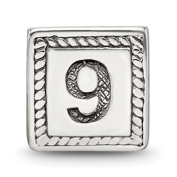 Sterling Silver 925 Antiqued Number 9 Triangle Bead  Solid, Casted Design
