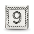 Sterling Silver 925 Antiqued Number 9 Triangle Bead  Solid, Casted Design