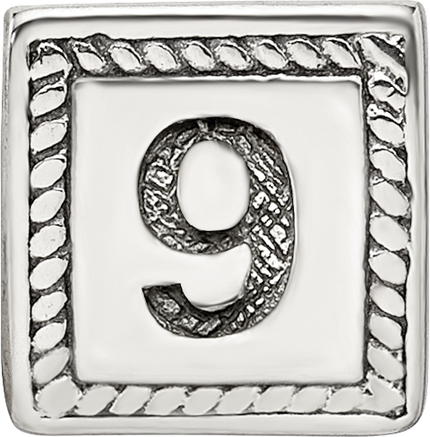 Sterling Silver 925 Antiqued Number 9 Triangle Bead  Solid, Casted Design