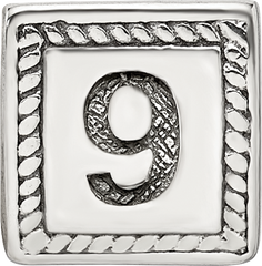 Sterling Silver 925 Antiqued Number 9 Triangle Bead  Solid, Casted Design