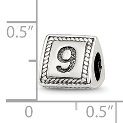Sterling Silver 925 Antiqued Number 9 Triangle Bead  Solid, Casted Design