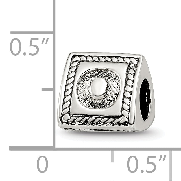 **Sterling Silver 925 Antiqued Letter O Bead with Solid Design**