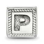 Sterling Silver 925 Antiqued Letter P Block Bead Solid Stylish Charm