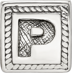 Sterling Silver 925 Antiqued Letter P Block Bead Solid Stylish Charm