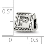 Sterling Silver 925 Antiqued Letter P Block Bead Solid Stylish Charm