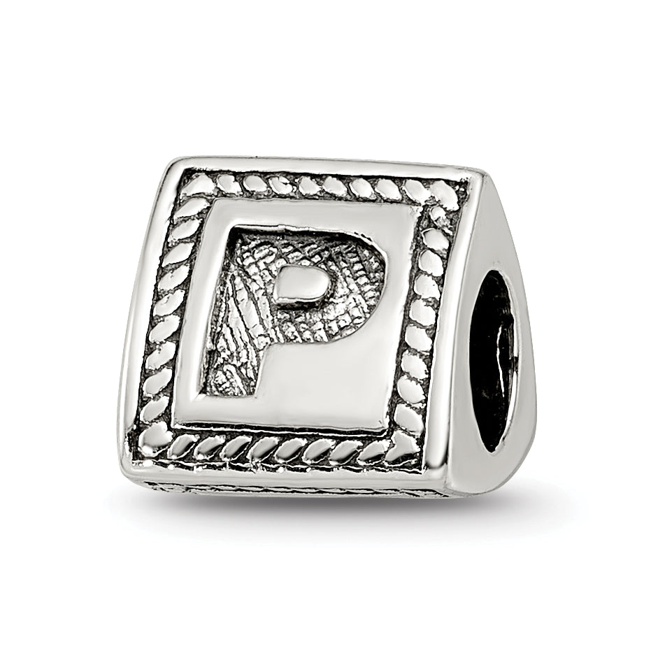 Sterling Silver Reflections Letter P Triangle Block Bead