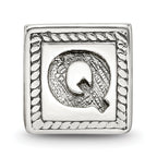 Sterling Silver 925 Antiqued Letter Q Triangle Block Bead, Solid & Casted