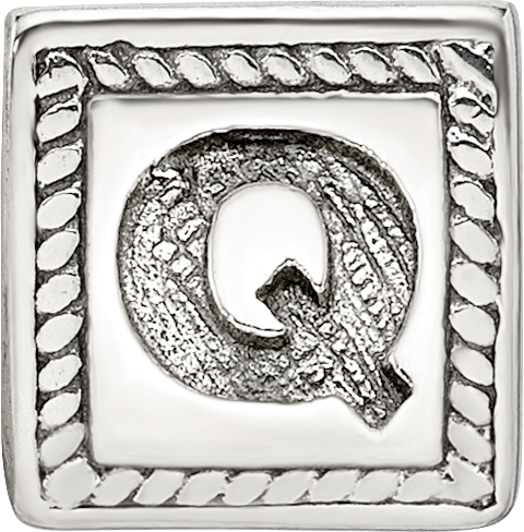 Sterling Silver 925 Antiqued Letter Q Triangle Block Bead, Solid & Casted