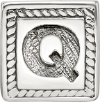 Sterling Silver 925 Antiqued Letter Q Triangle Block Bead, Solid & Casted