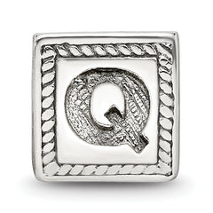 Sterling Silver 925 Antiqued Letter Q Triangle Block Bead, Solid & Casted