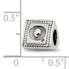 Sterling Silver 925 Antiqued Letter Q Triangle Block Bead, Solid & Casted