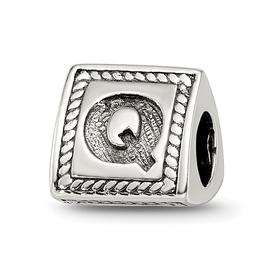 Sterling Silver Reflections Letter Q Triangle Block Bead Main image