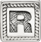 Sterling Silver 925 Letter R Bead with Antiqued Finish Block Design